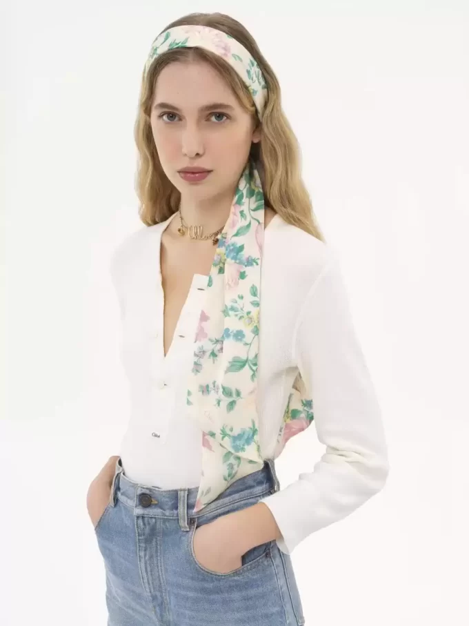 The Chloé Peonies wide bandeau scarf in silk charmeuse