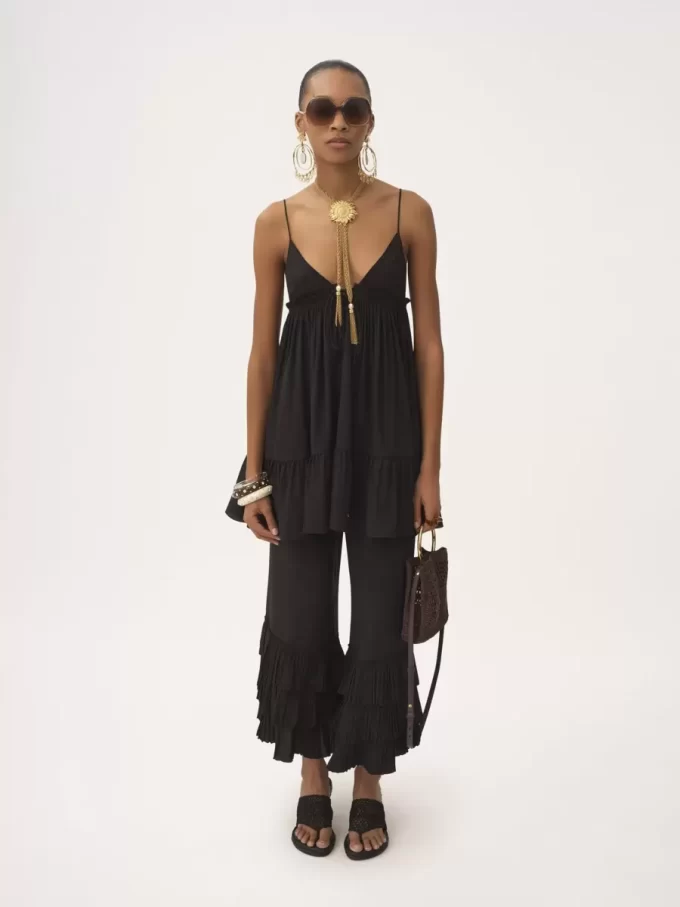 Thin-strap gathered mini dress in crêpe de chine