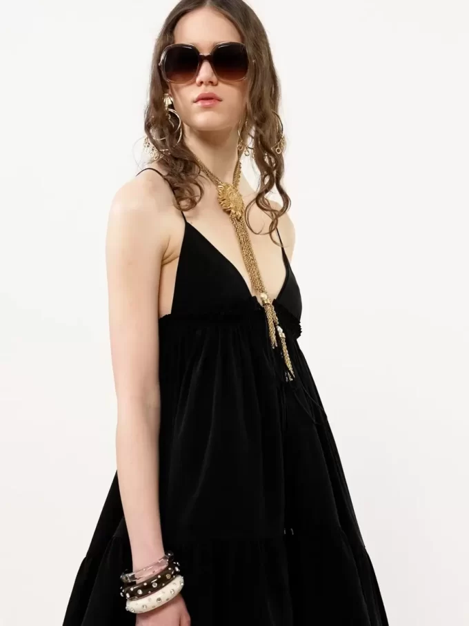 Thin-strap gathered mini dress in crêpe de chine