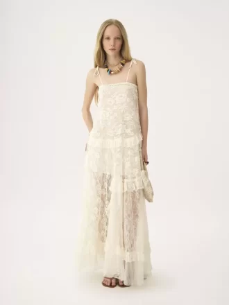 Thin-strap long dress in embroidered lace