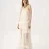 Thin-strap long dress in embroidered lace