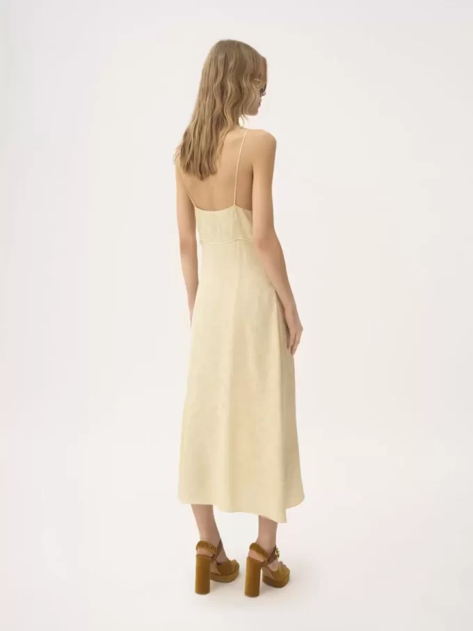 Thin-strap midi dress in silk jacquard & lace