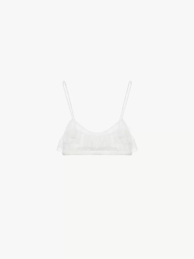 Thin-strap ruffled bralette in embroidered lace