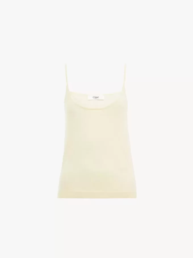 Thin-strap tank top in superfine wool knit
