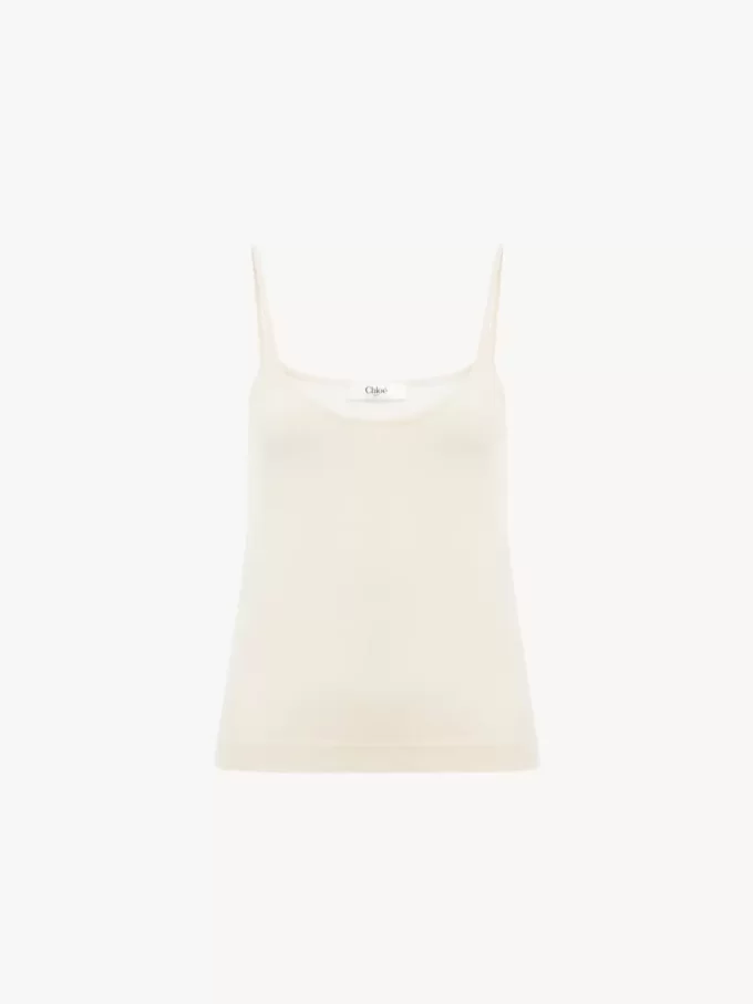 Thin-strap tank top in superfine wool knit