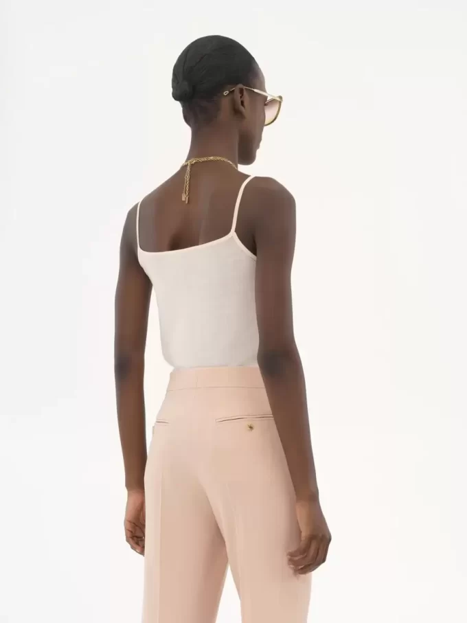 Thin-strap tank top in superfine wool knit