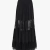 Tiered long skirt in silk georgette & lace