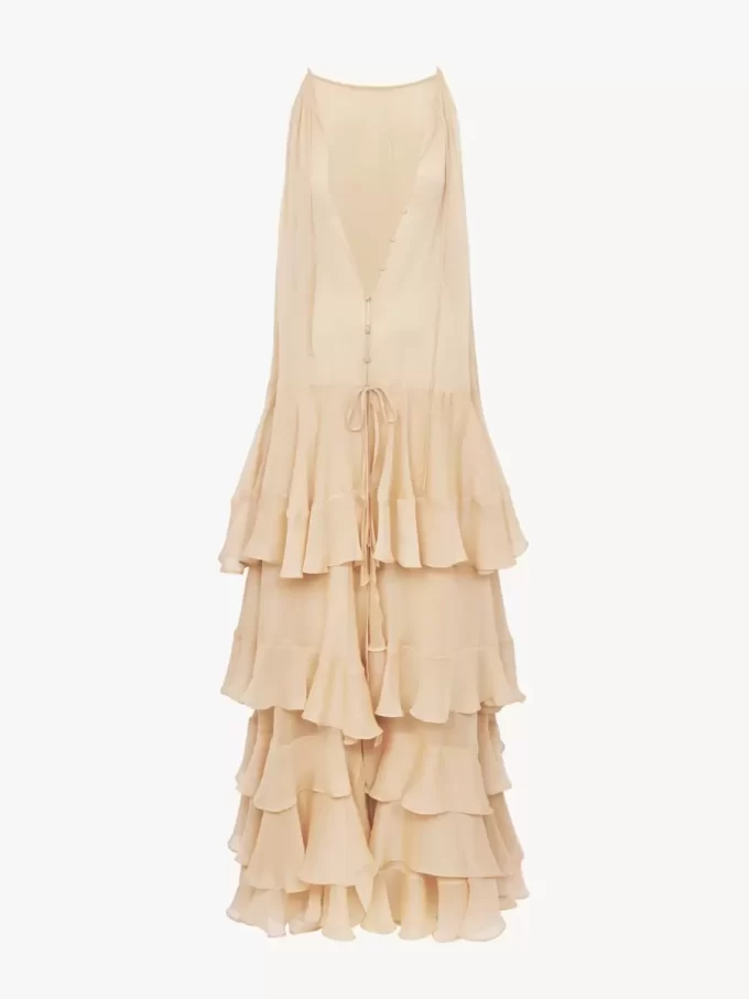 Tiered maxi dress in silk georgette