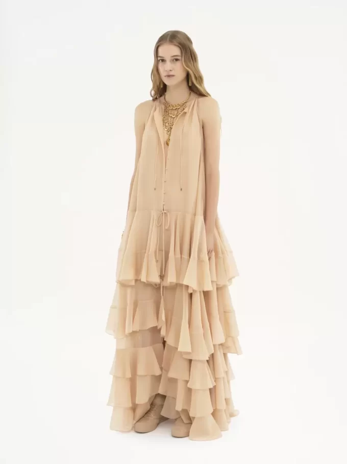 Tiered maxi dress in silk georgette