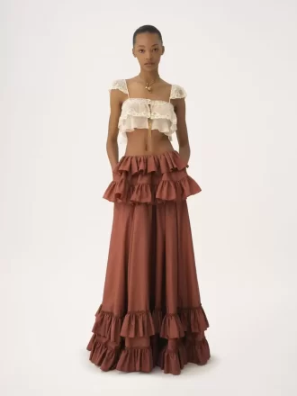 Tiered maxi skirt in washed silk taffeta