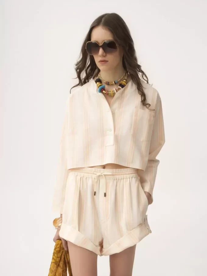 Turn-up drawstring shorts in cotton