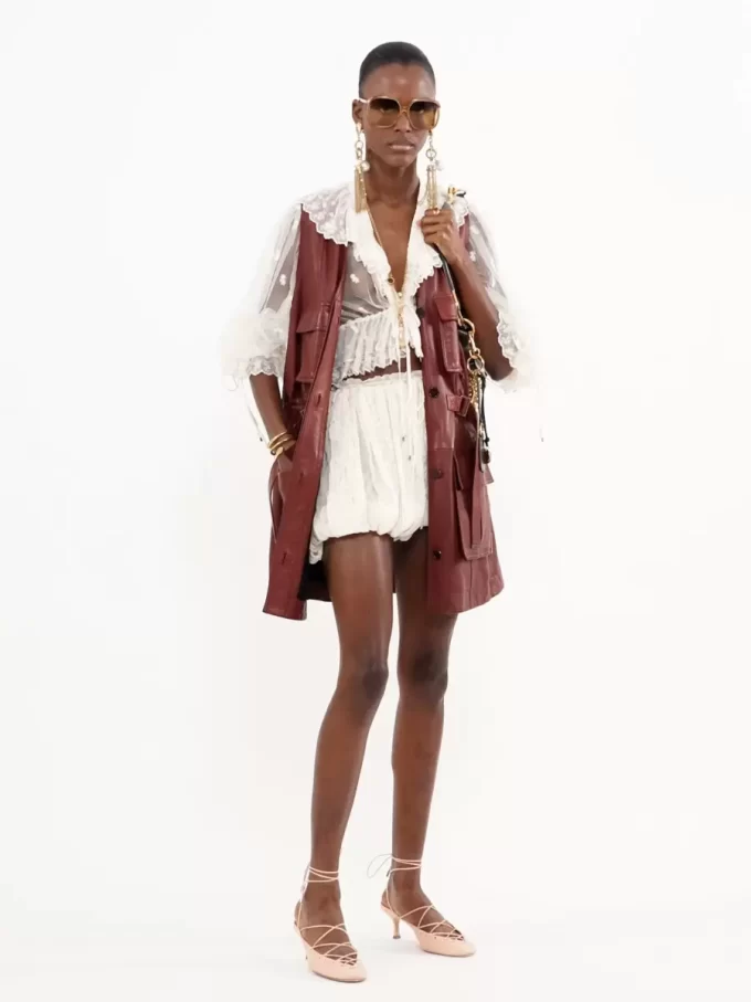 V-neck ruffle top in embroidered lace