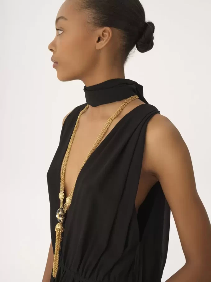 V-neck jumpsuit in silk georgette