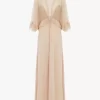 V-neck long dress in crêpe satin