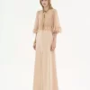 V-neck long dress in crêpe satin