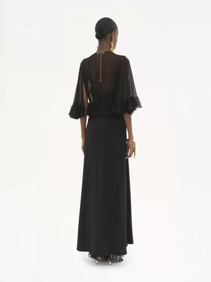 V-neck long dress in crêpe satin