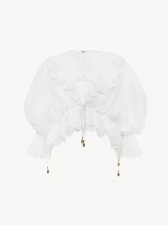 V-neck ruffle top in cotton voile