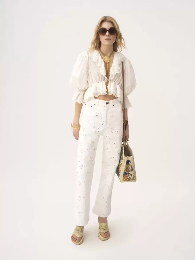 V-neck ruffle top in cotton voile