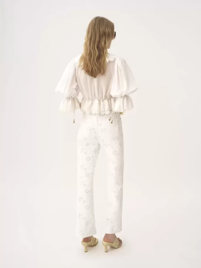 V-neck ruffle top in cotton voile