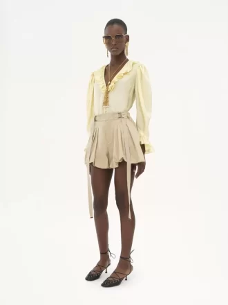 V-neck ruffle top in silk habotai