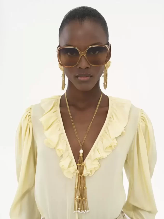 V-neck ruffle top in silk habotai